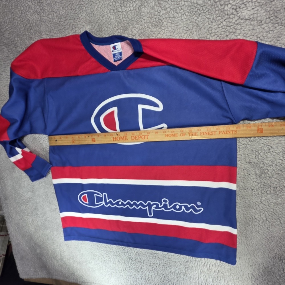 Vintage Champion Big Logo Hockey Jersey 90s Throwback Size Large‎ - Picture 14 of 16